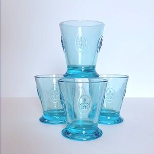 La Rochere Fleur de Lys Blue Glass Old Fashioned Tumbler Set of 4
